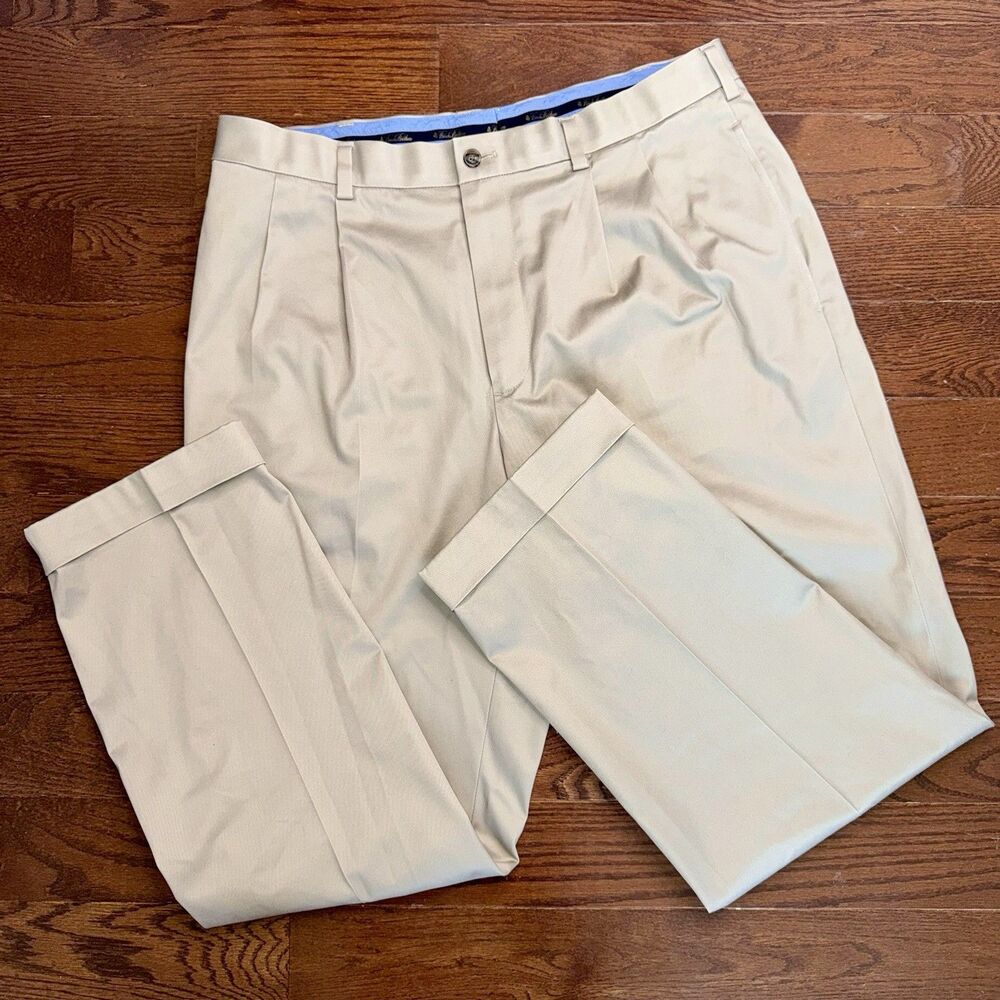 Brooks Brothers Pleated Advantage Chino Elliot Pants Men 38x30 Tan Khaki Preppy